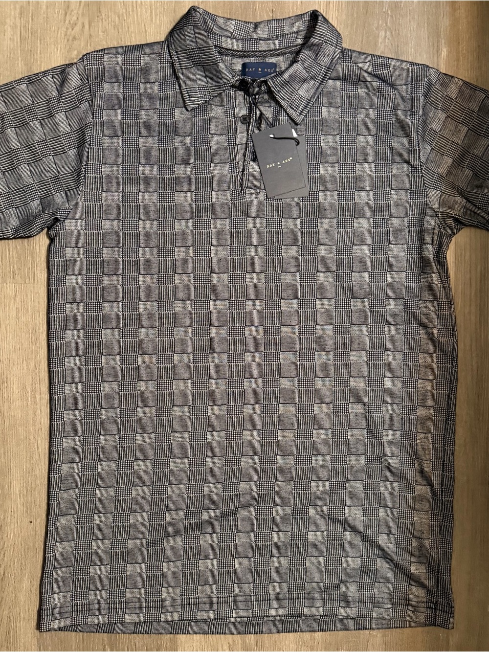 Men's Black and White Patterned Polo Shirt - Picture 6 of 7